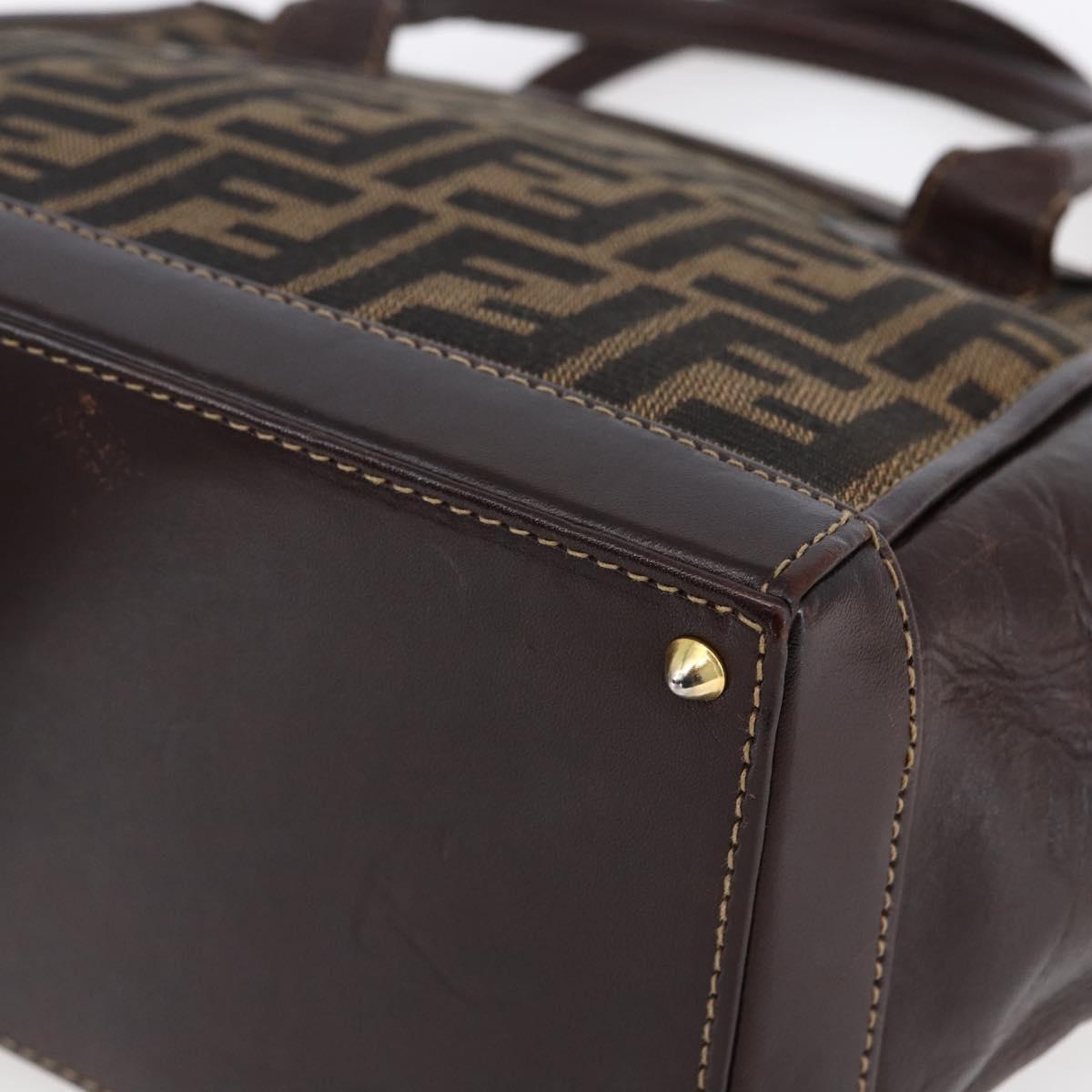 FENDI Zucca Canvas Hand Bag Black Brown Auth