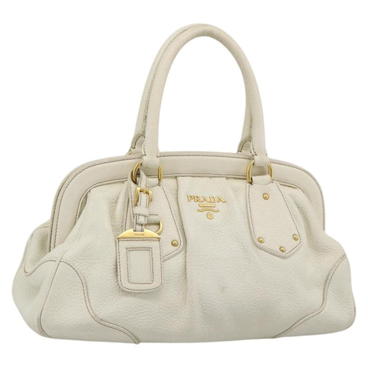 PRADA Hand Bag Vitello Daino Leather White Gold