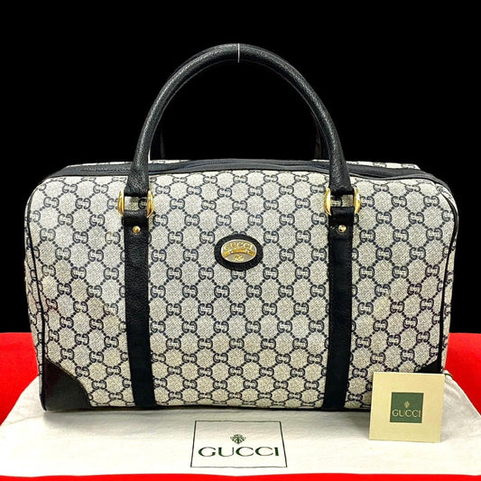 GUCCI Boston Duffel bag Leather, PVC Navy Gucci Plus logo Metal Women Used Authentic