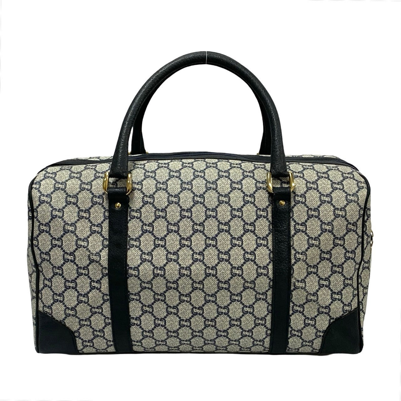 GUCCI Boston Duffel bag Leather, PVC Navy Gucci Plus logo Metal Women Used Authentic
