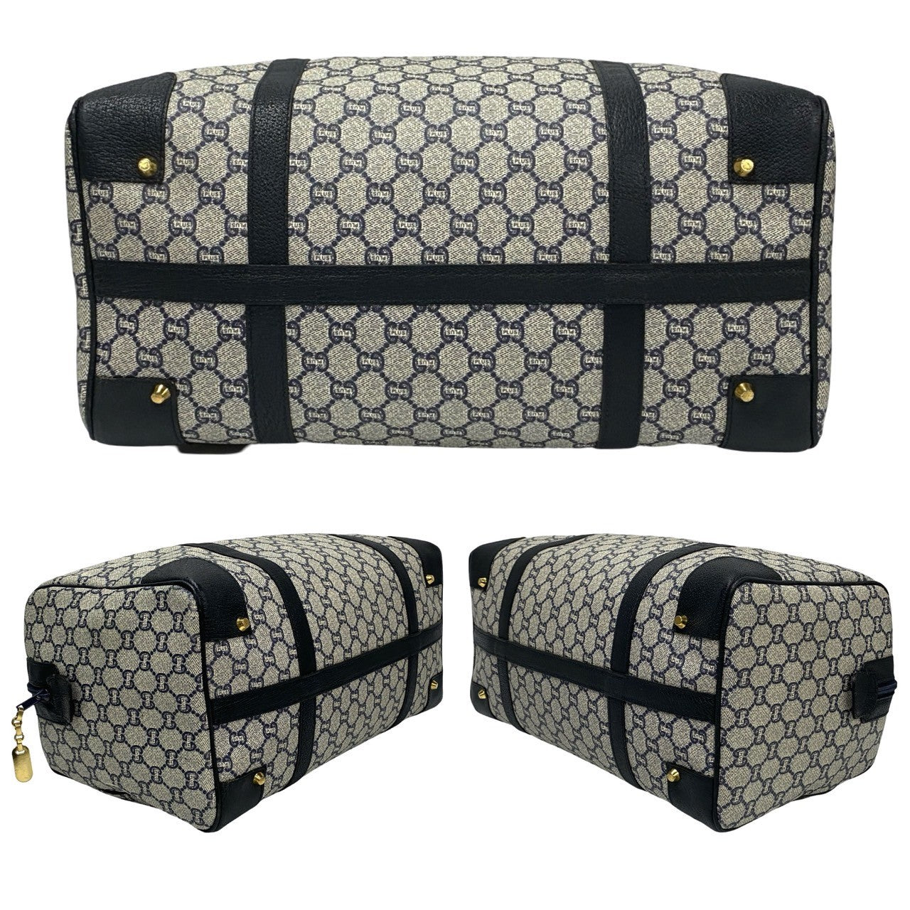 GUCCI Boston Duffel bag Leather, PVC Navy Gucci Plus logo Metal Women Used Authentic