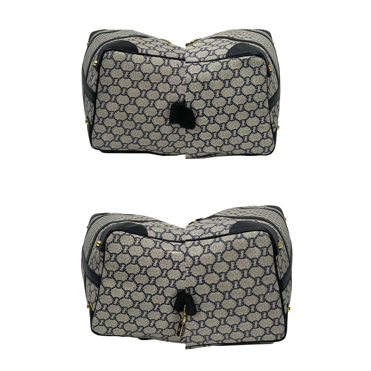 GUCCI Boston Duffel bag Leather, PVC Navy Gucci Plus logo Metal Women Used Authentic