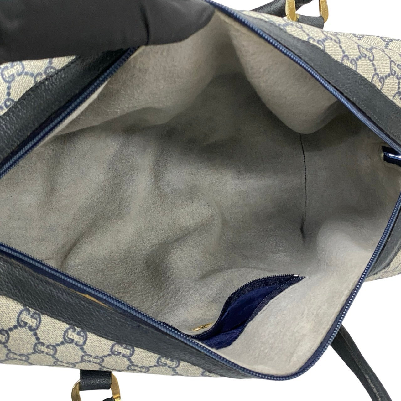 GUCCI Boston Duffel bag Leather, PVC Navy Gucci Plus logo Metal Women Used Authentic