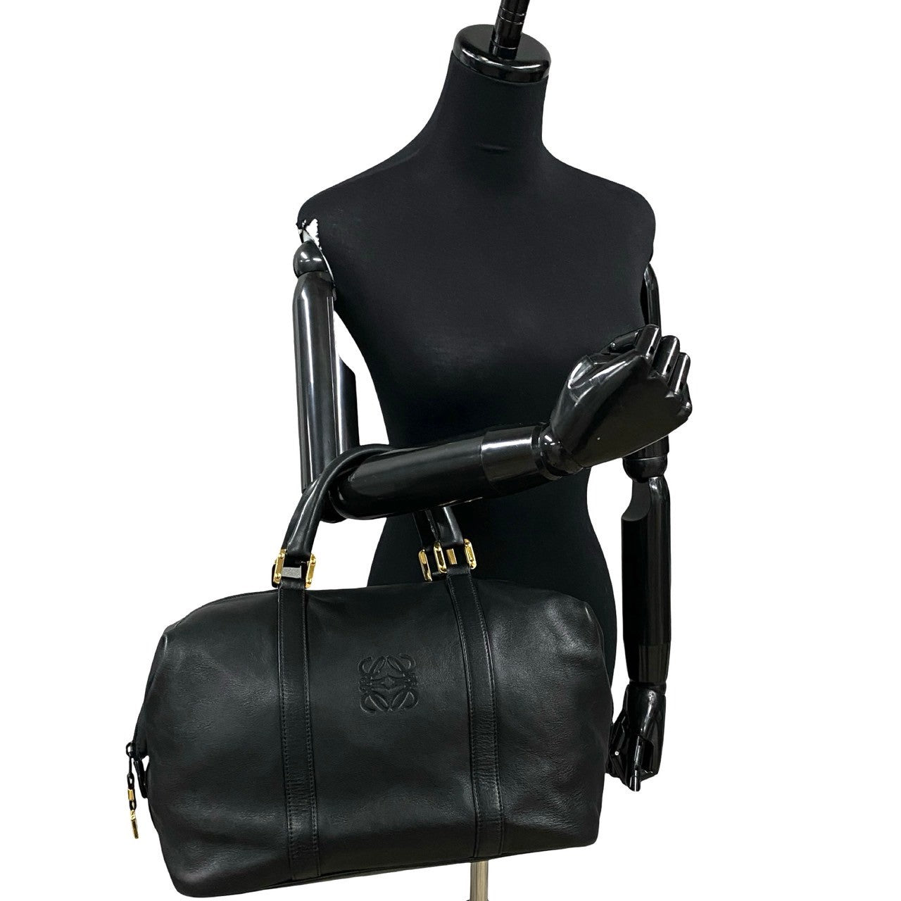 LOEWE Handbag leather black Anagram logo Women Used Authentic