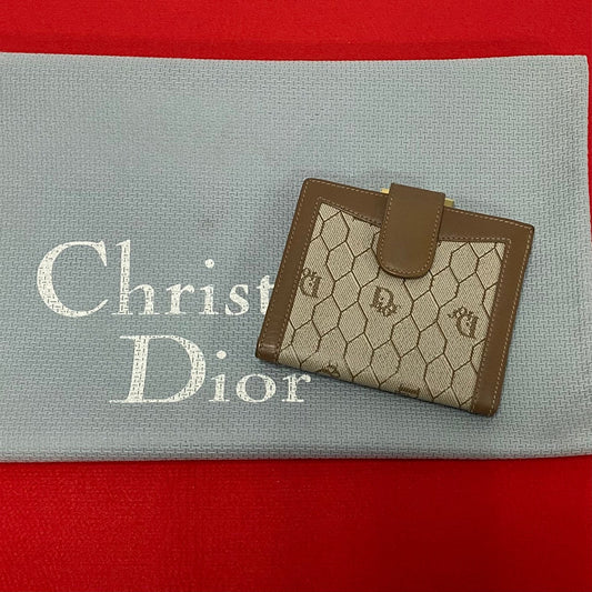 Dior Bifold Wallet Leather, PVC Brown Honeycomb Pattern Women Used Authentic