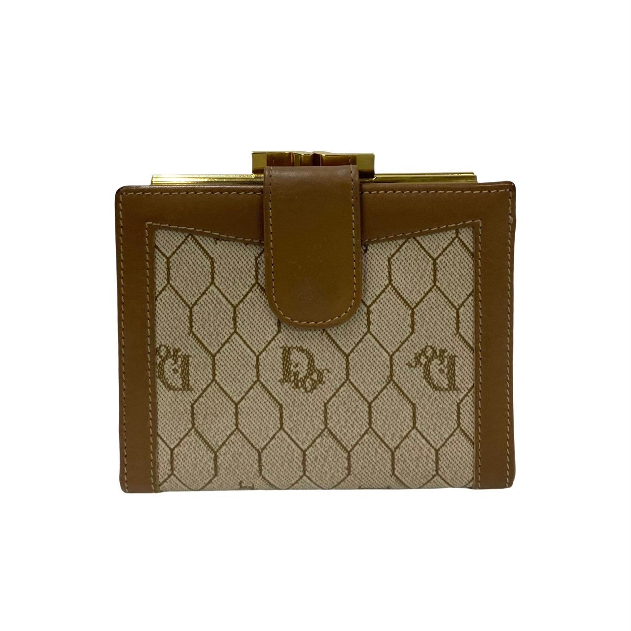 Dior Bifold Wallet Leather, PVC Brown Honeycomb Pattern Women Used Authentic