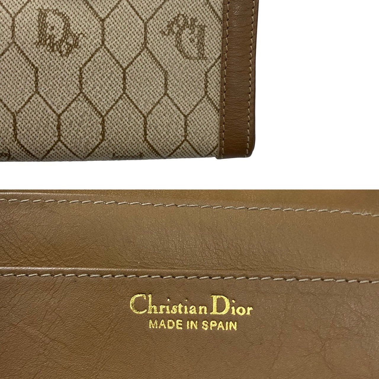 Dior Bifold Wallet Leather, PVC Brown Honeycomb Pattern Women Used Authentic
