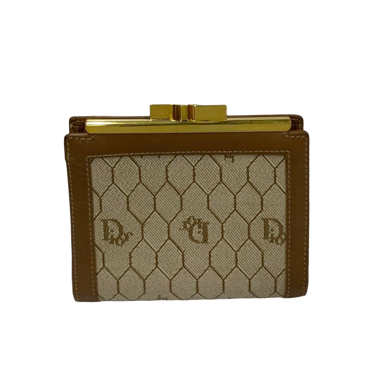 Dior Bifold Wallet Leather, PVC Brown Honeycomb Pattern Women Used Authentic