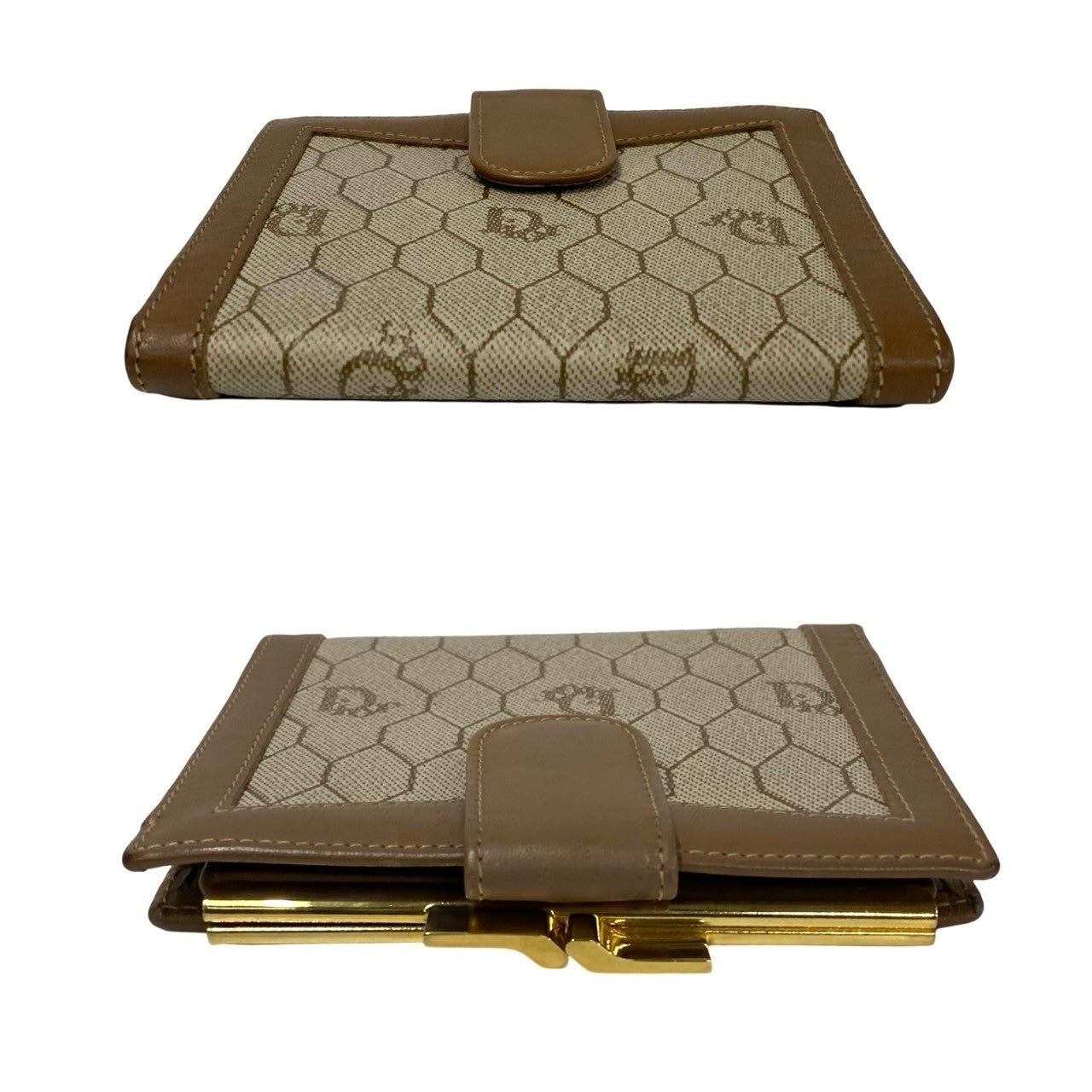 Dior Bifold Wallet Leather, PVC Brown Honeycomb Pattern Women Used Authentic