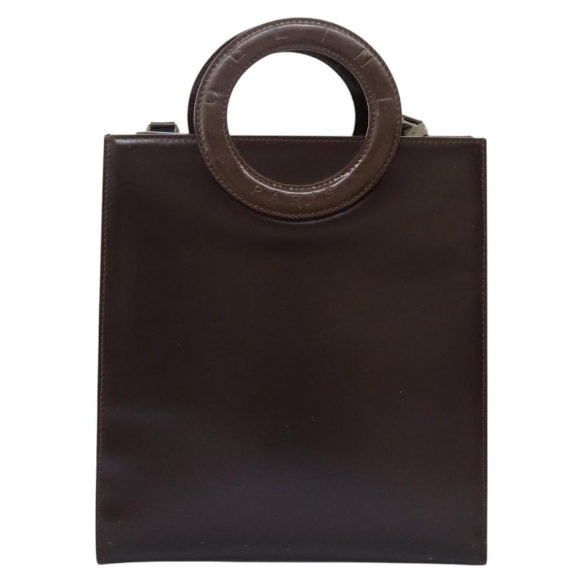 CELINE Hand Bag Leather Two Way Dark Brown Gold