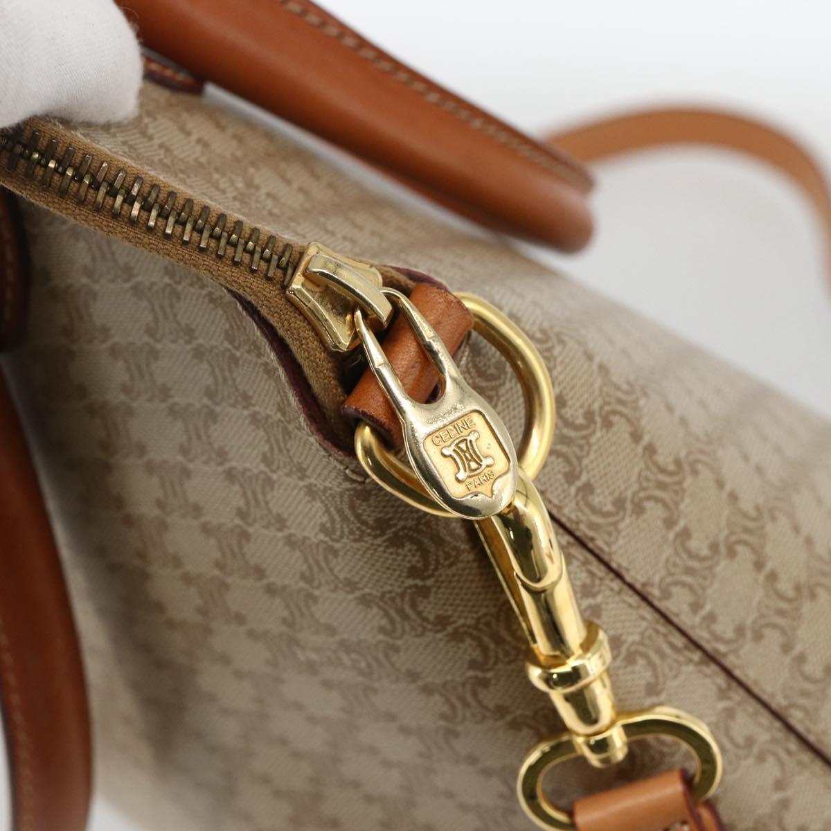 CELINE Two Way Macadam Canvas HandBag Beige Gold