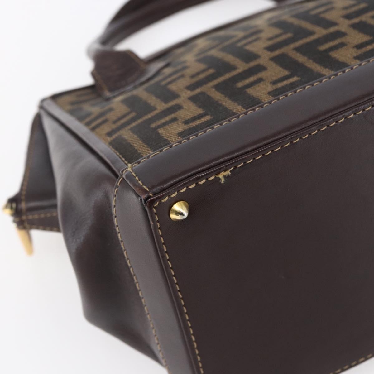 FENDI Zucca Canvas Hand Bag Black Brown Auth