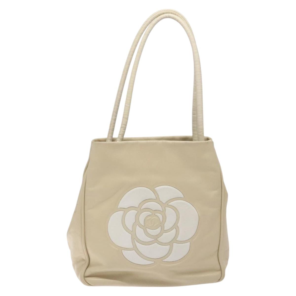 CHANEL Camelia Two Way Shoulder Bag Leather Ivory CC