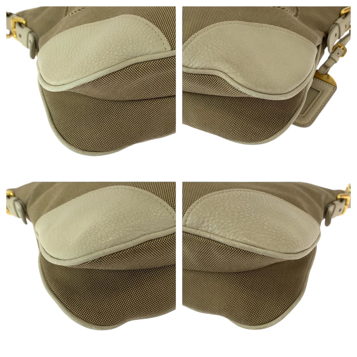 PRADA Jacquard Messenger Bag Beige Ivory Gold Women Used Authentic