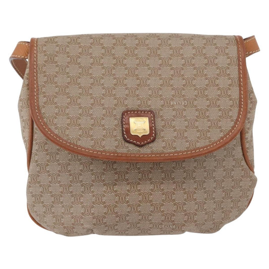 CELINE Macadam Monogram Canvas Shoulder Bag Beige Gold