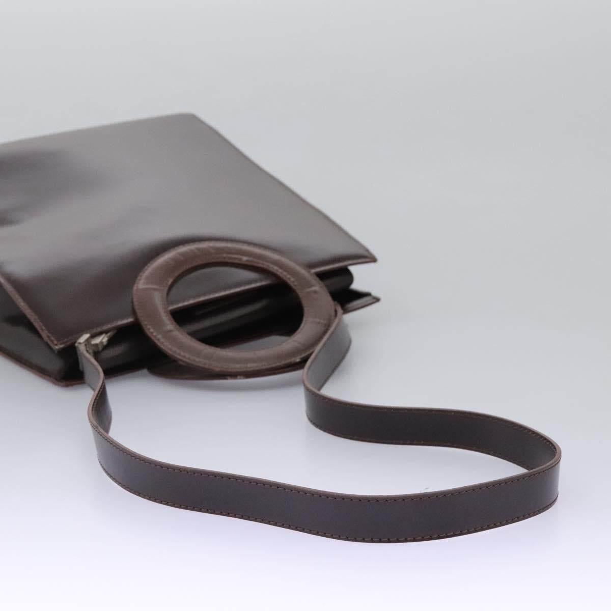 CELINE Hand Bag Leather Two Way Dark Brown Gold