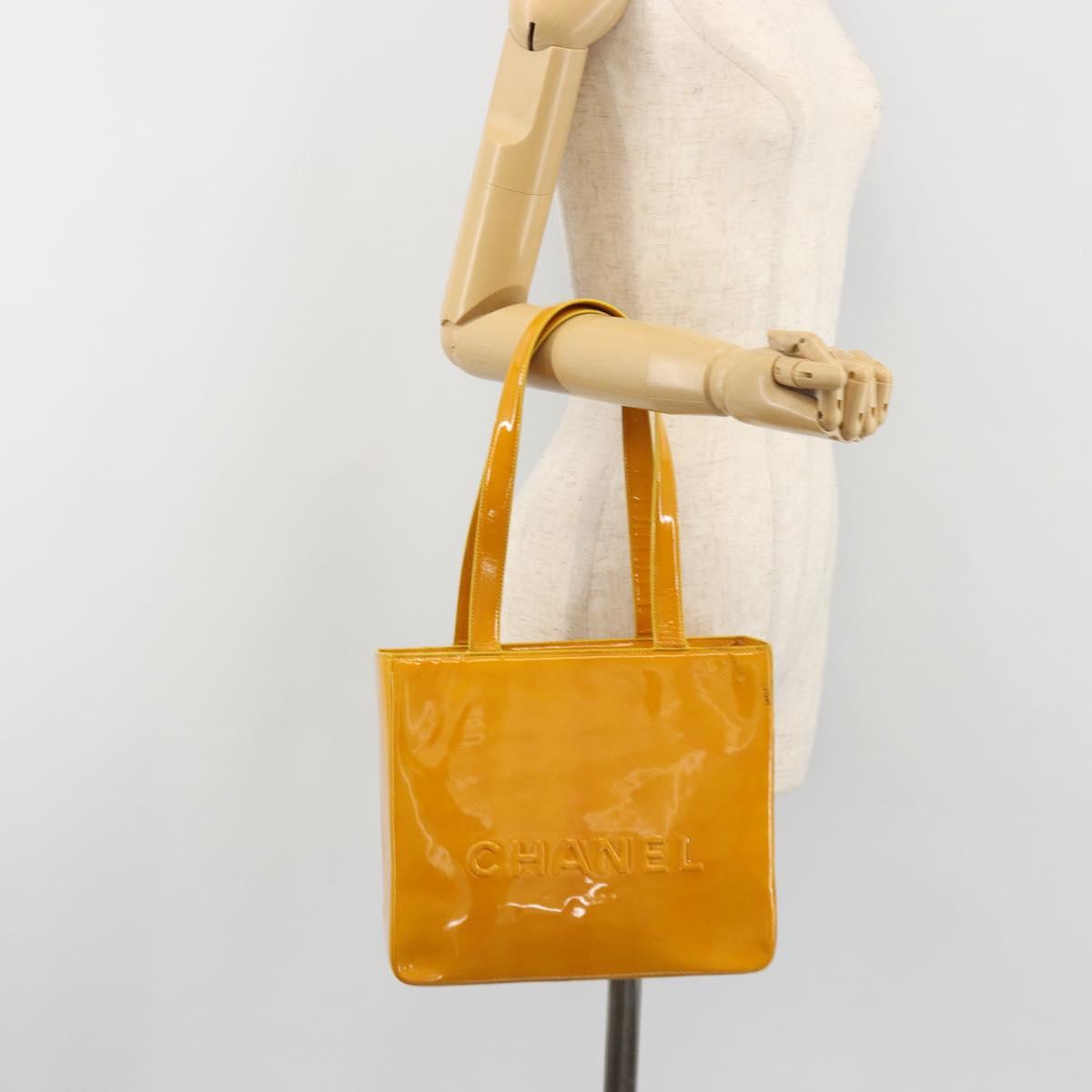 CHANEL Tote Bag Patent Leather Orange CC
