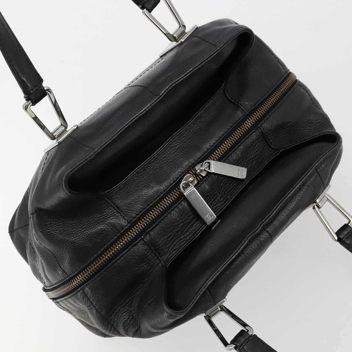 CHANEL Handbag Caviar Skin Black Silver CC