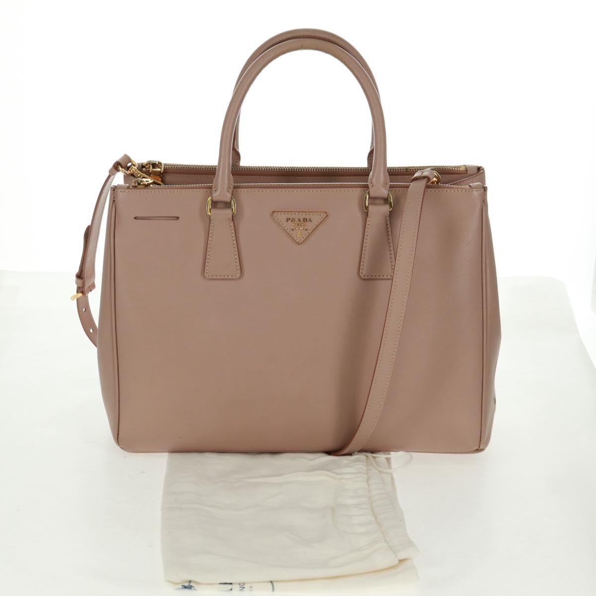 PRADA Two Way Hand Bag Saffiano Leather Pink Gold