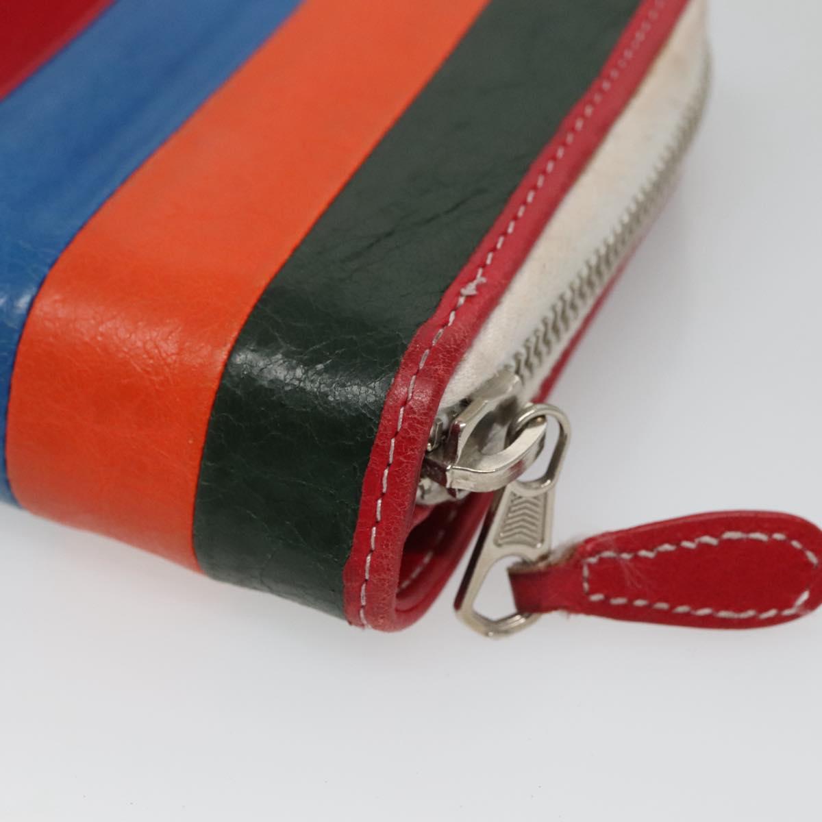 BALENCIAGA Bifold Wallet Leather Multicolor Red Silver