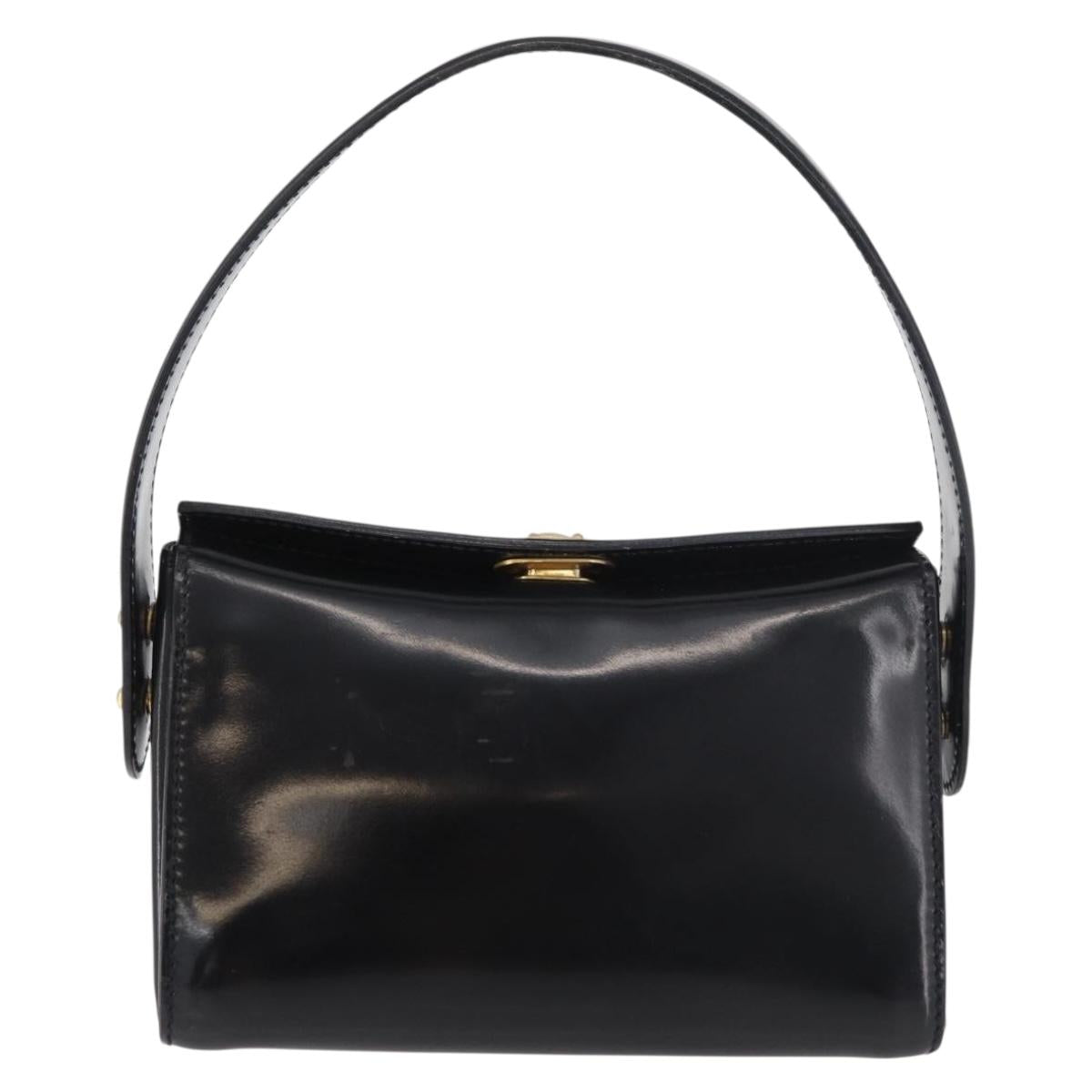 FENDI Hand Bag Leather Black Gold