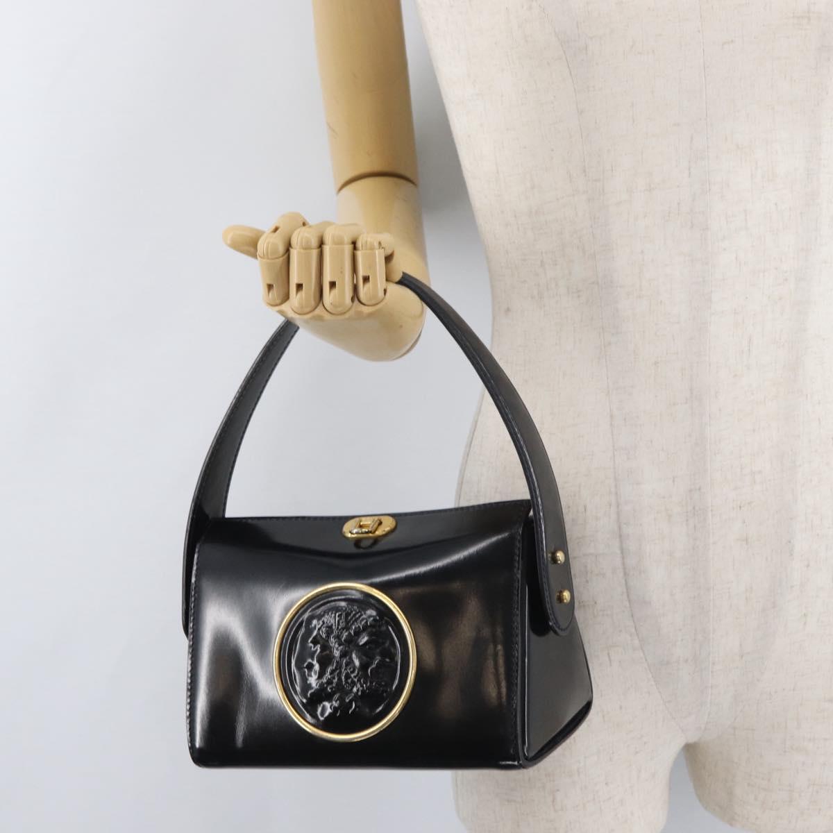 FENDI Hand Bag Leather Black Gold