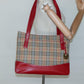 BURBERRY Nova Check Hand Bag Canvas Red Beige Gold