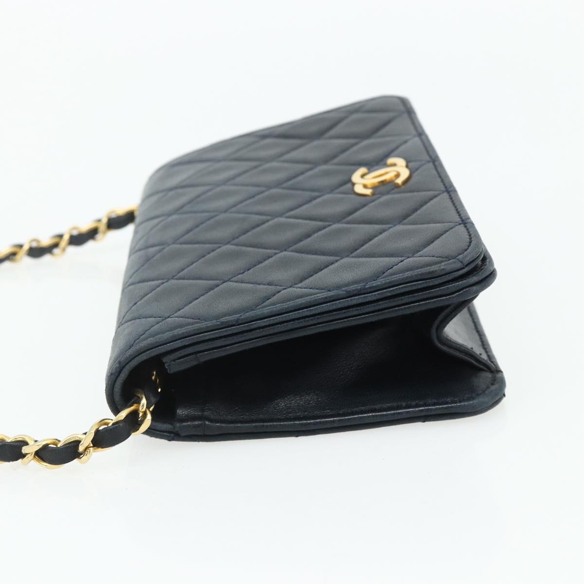 CHANEL Push Lock Chain Shoulder Bag Lambskin Navy Gold CC