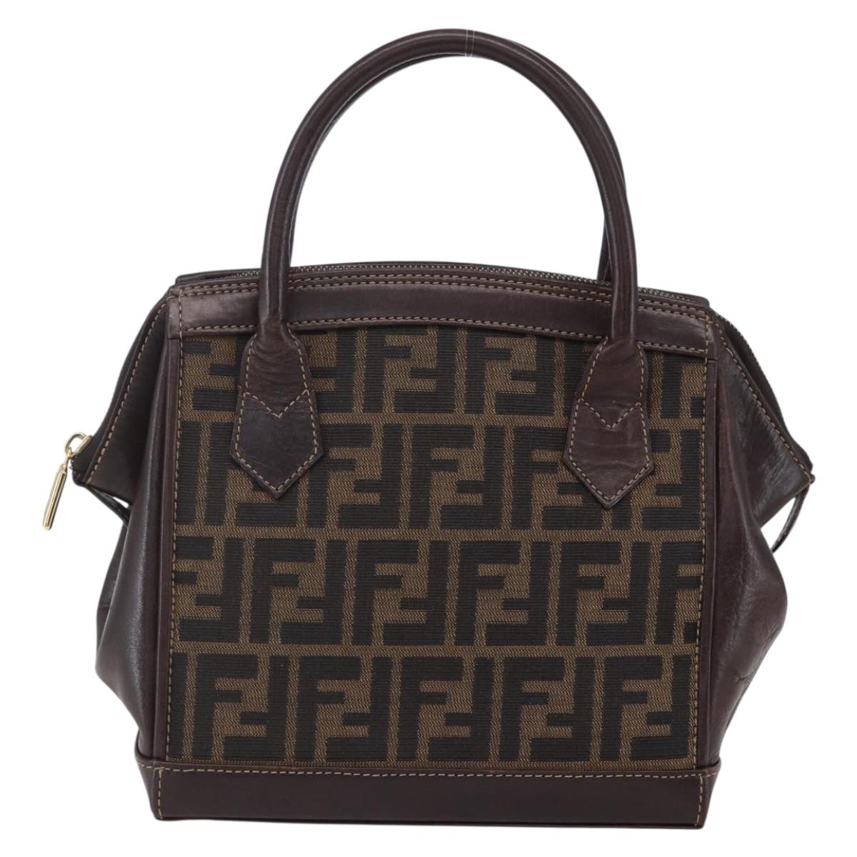 FENDI Zucca Canvas Hand Bag Black Brown Auth