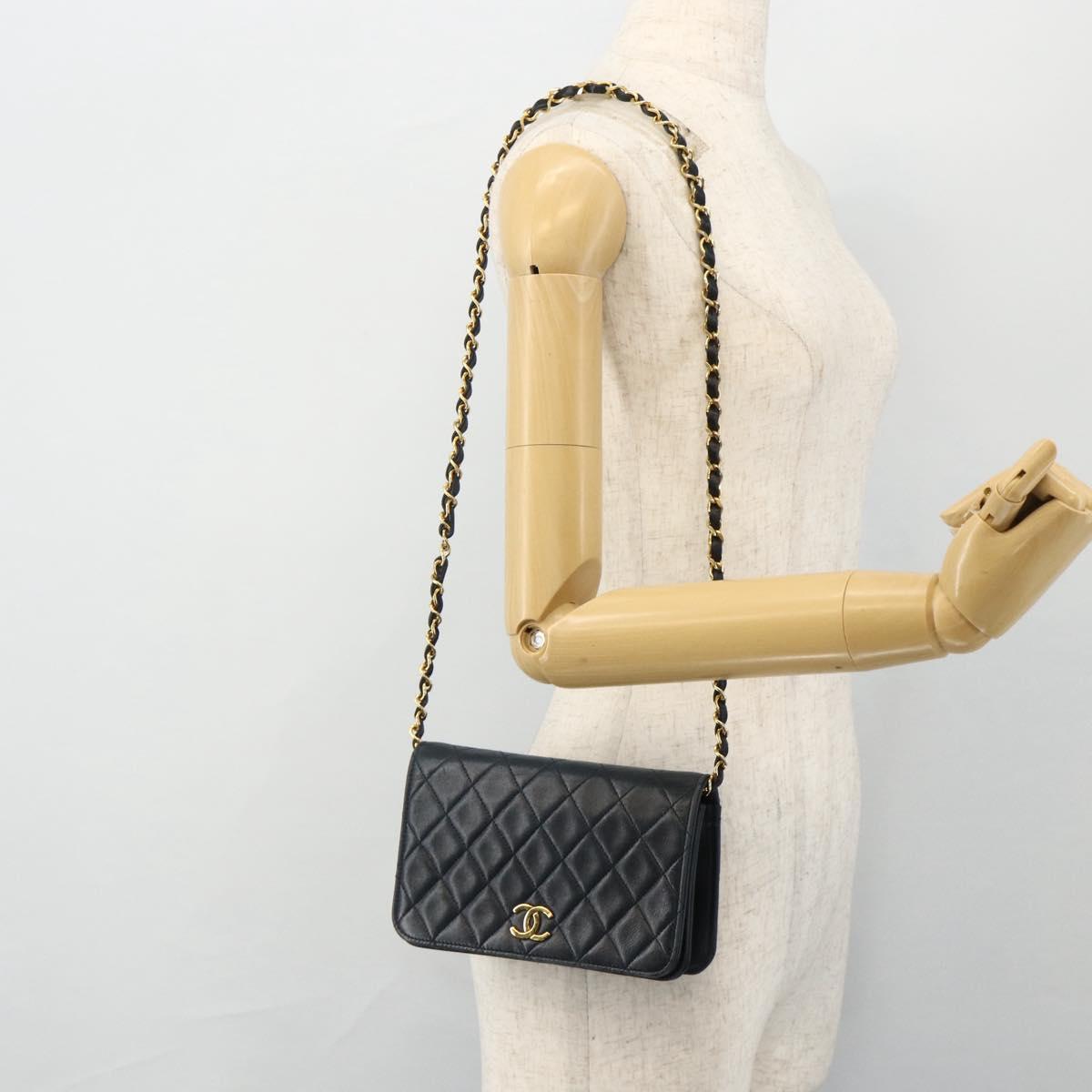 CHANEL Push Lock Chain Shoulder Bag Lambskin Navy Gold CC