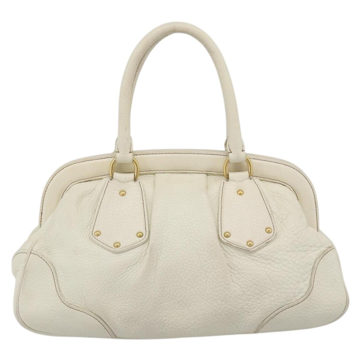 PRADA Hand Bag Vitello Daino Leather White Gold