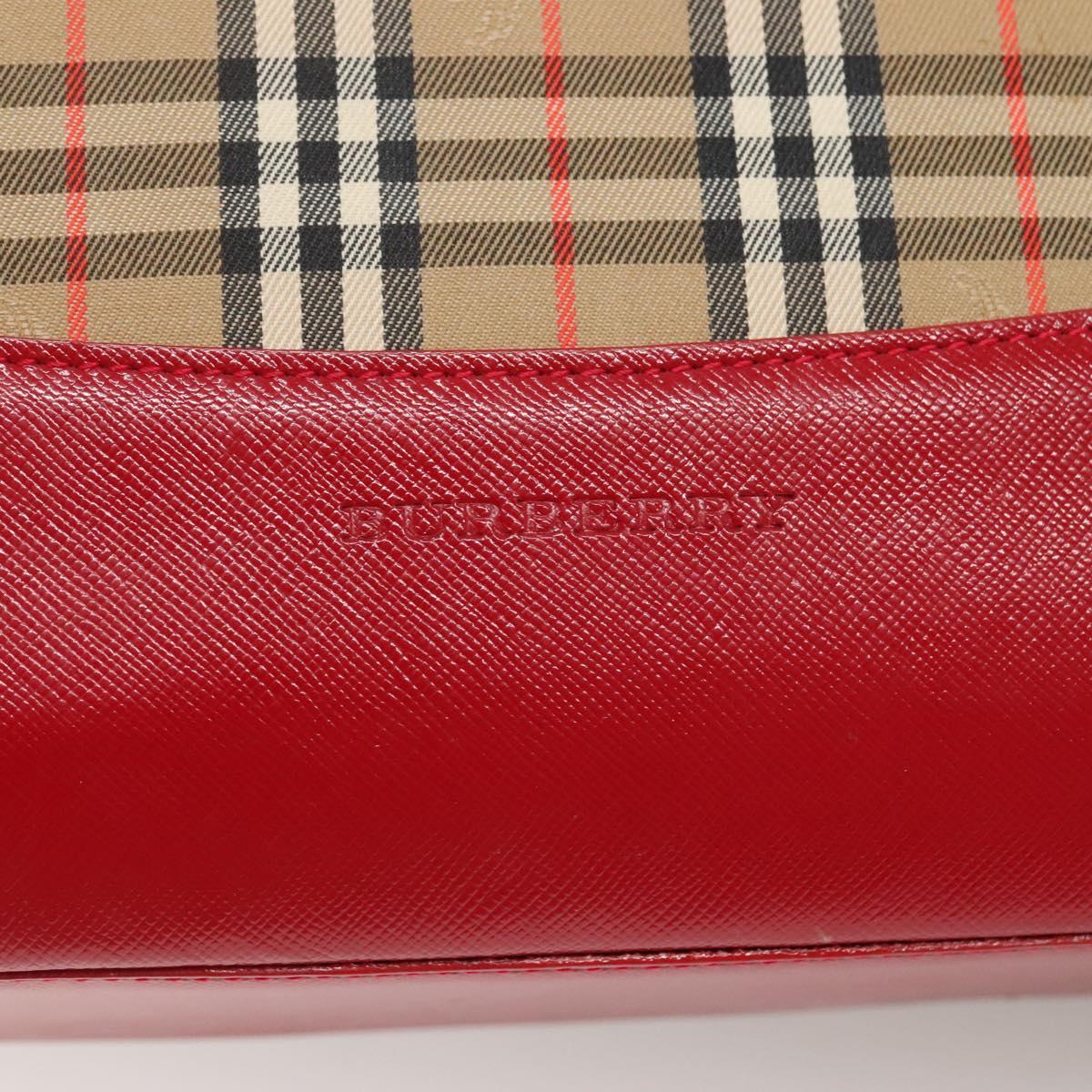 BURBERRY Nova Check Hand Bag Canvas Red Beige Gold