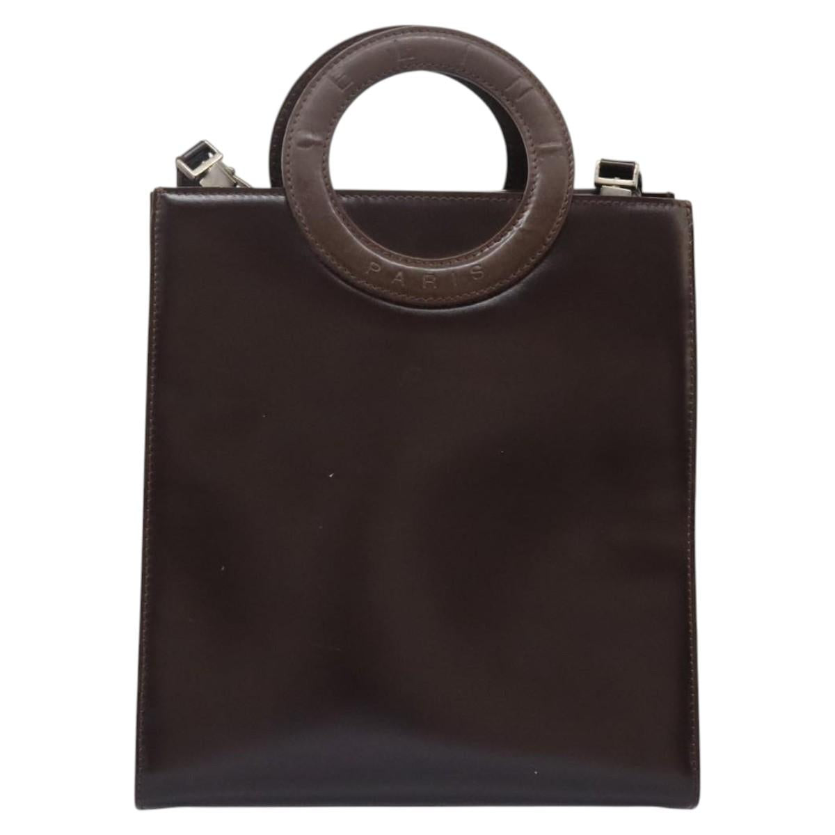 CELINE Hand Bag Leather Two Way Dark Brown Gold