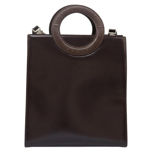 CELINE Hand Bag Leather Two Way Dark Brown Gold