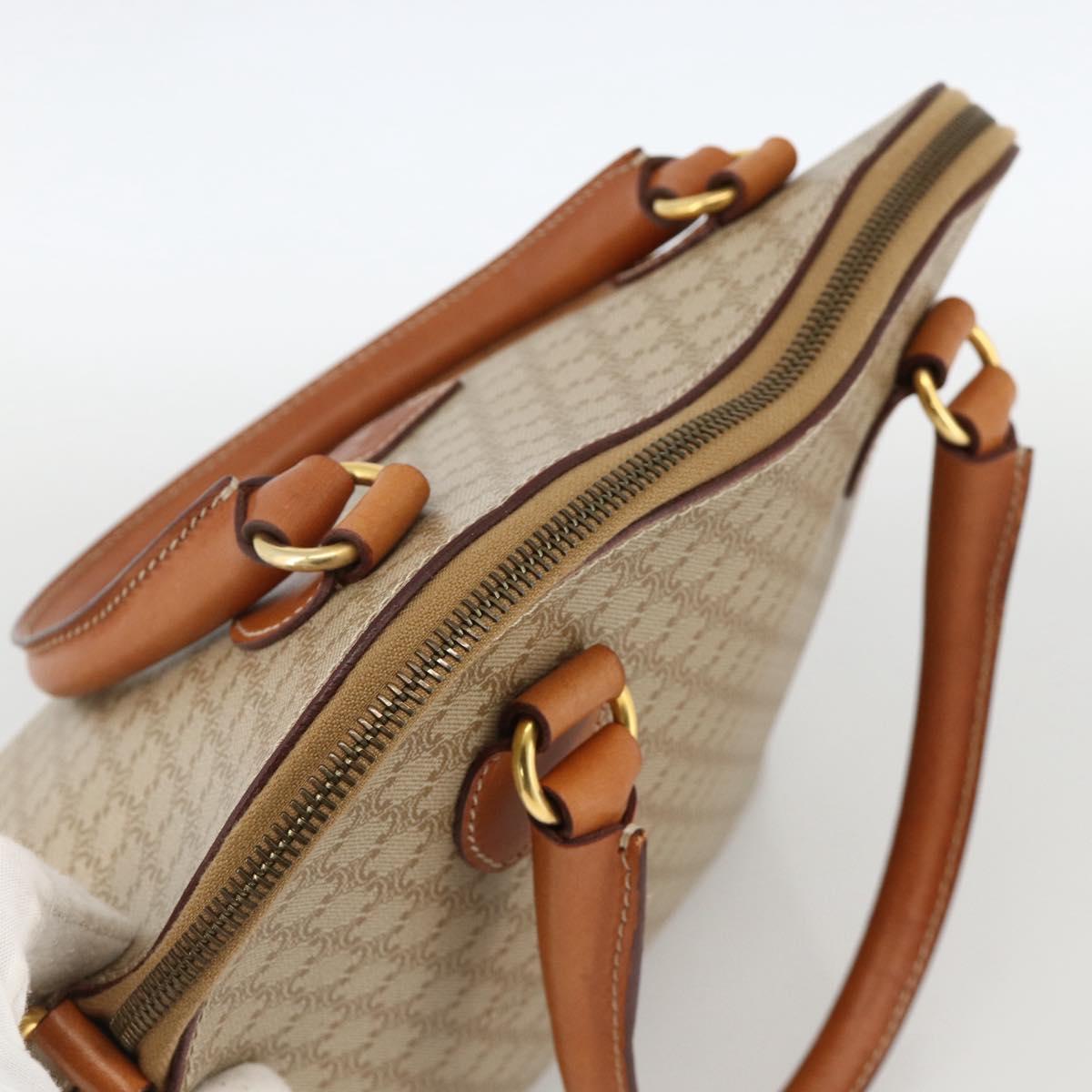 CELINE Two Way Macadam Canvas HandBag Beige Gold