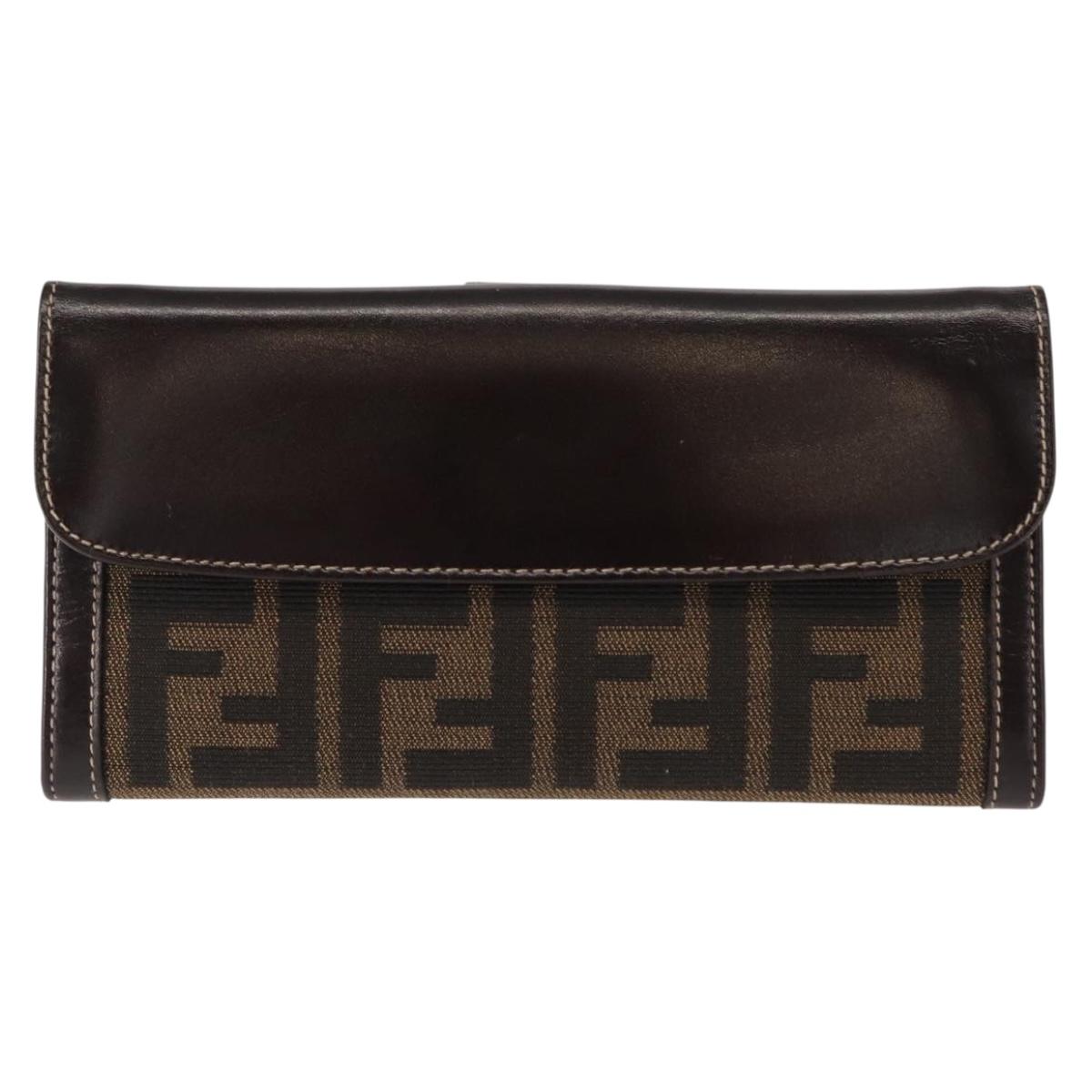 FENDI Zucca Canvas Long Wallet Black Brown