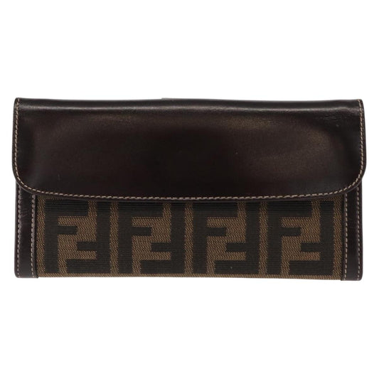 FENDI Zucca Canvas Long Wallet Black Brown