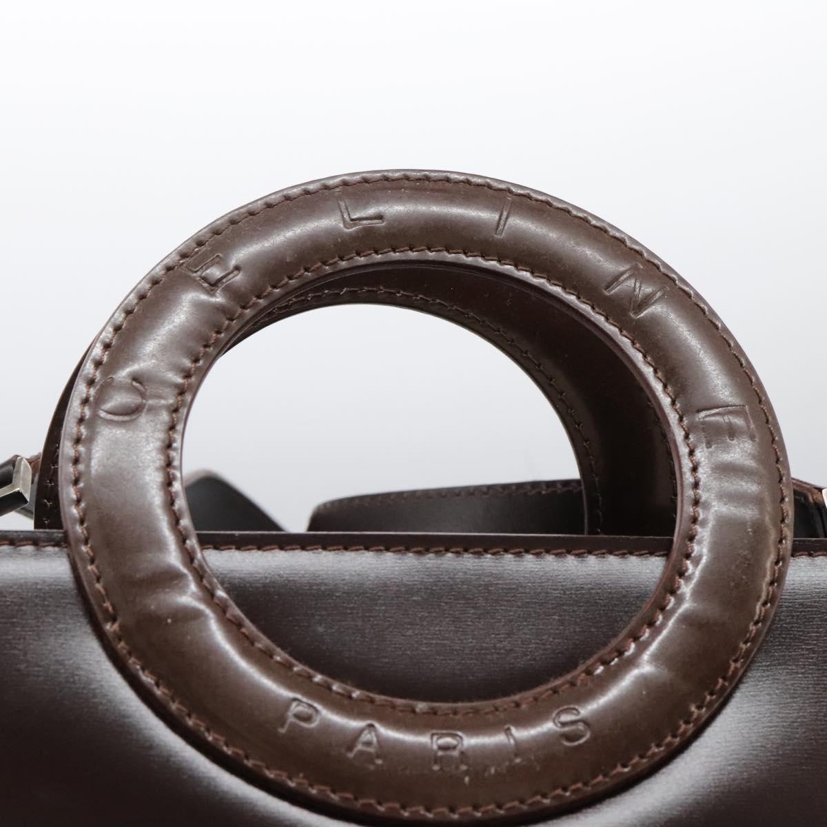 CELINE Hand Bag Leather Two Way Dark Brown Gold