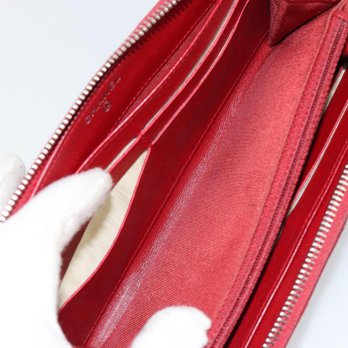 CHANEL Matelasse Long Wallet Caviar Skin Red Silver CC