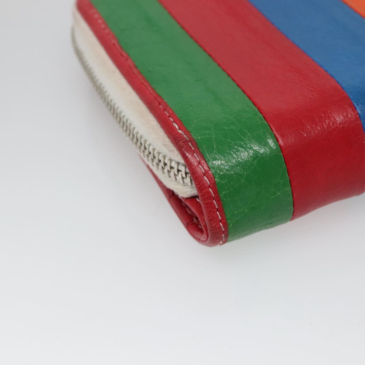 BALENCIAGA Bifold Wallet Leather Multicolor Red Silver