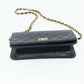 CHANEL Push Lock Chain Shoulder Bag Lambskin Navy Gold CC
