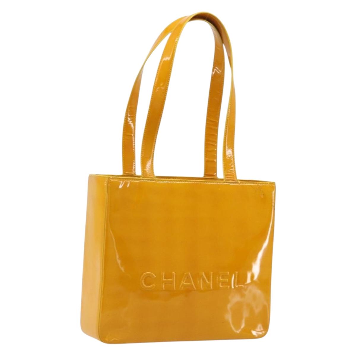CHANEL Tote Bag Patent Leather Orange CC