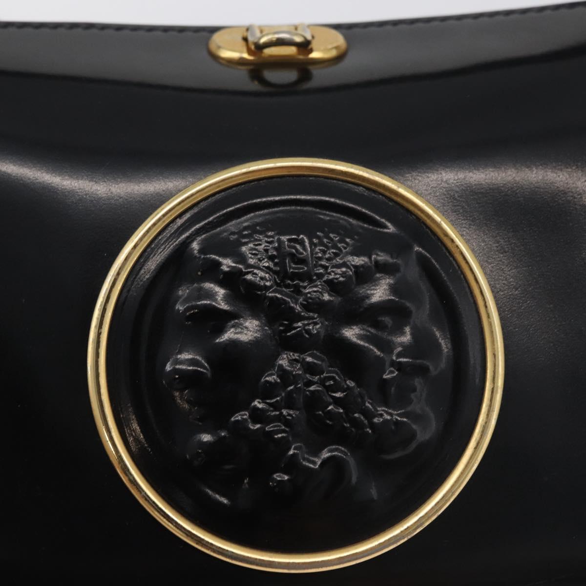 FENDI Hand Bag Leather Black Gold