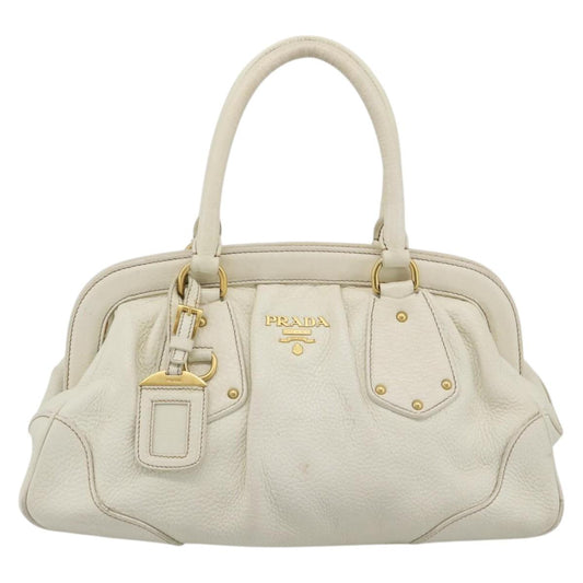 PRADA Hand Bag Vitello Daino Leather White Gold