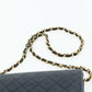 CHANEL Push Lock Chain Shoulder Bag Lambskin Navy Gold CC