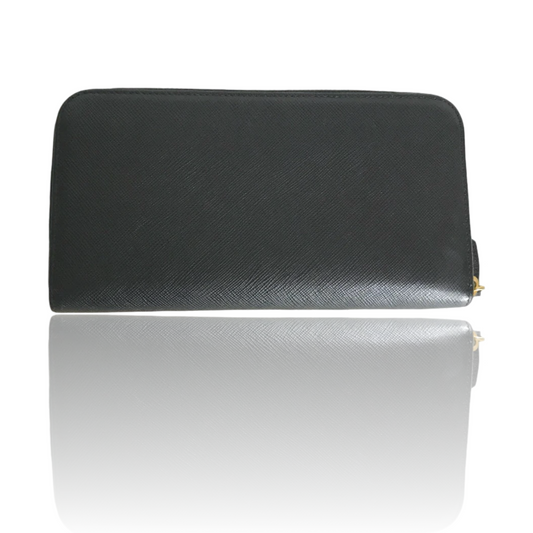 PRADA SAFFIANO ROUND ZIP LONG WALLET GOLD