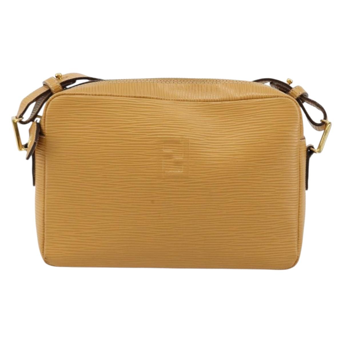 FENDI Shoulder Bag Leather Beige Gold