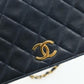 CHANEL Push Lock Chain Shoulder Bag Lambskin Navy Gold CC