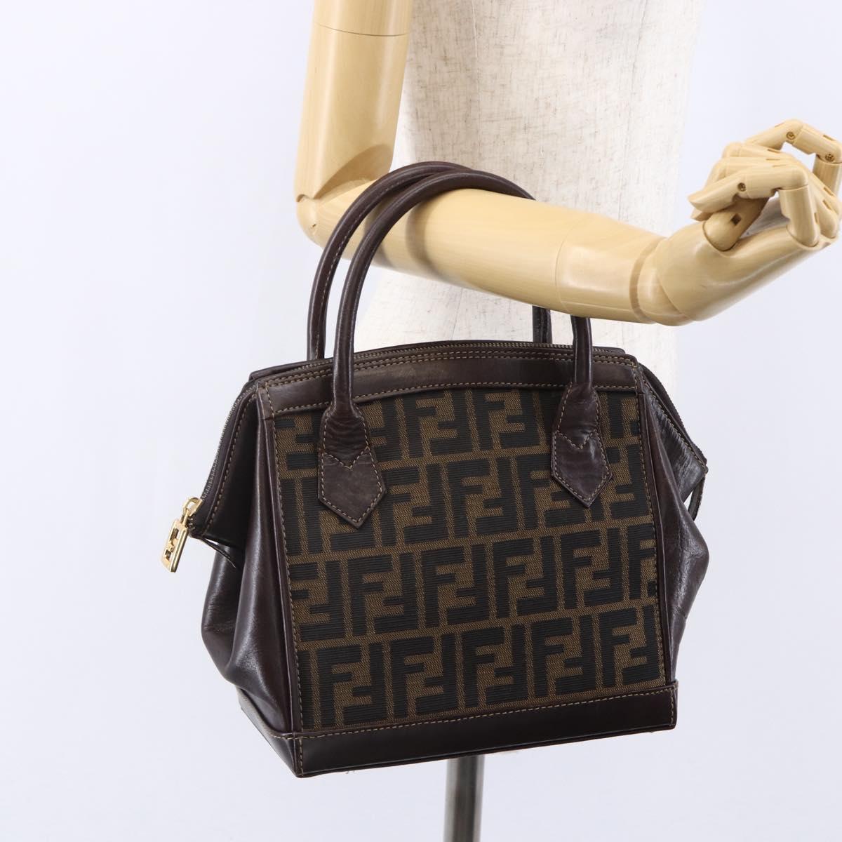 FENDI Zucca Canvas Hand Bag Black Brown Auth