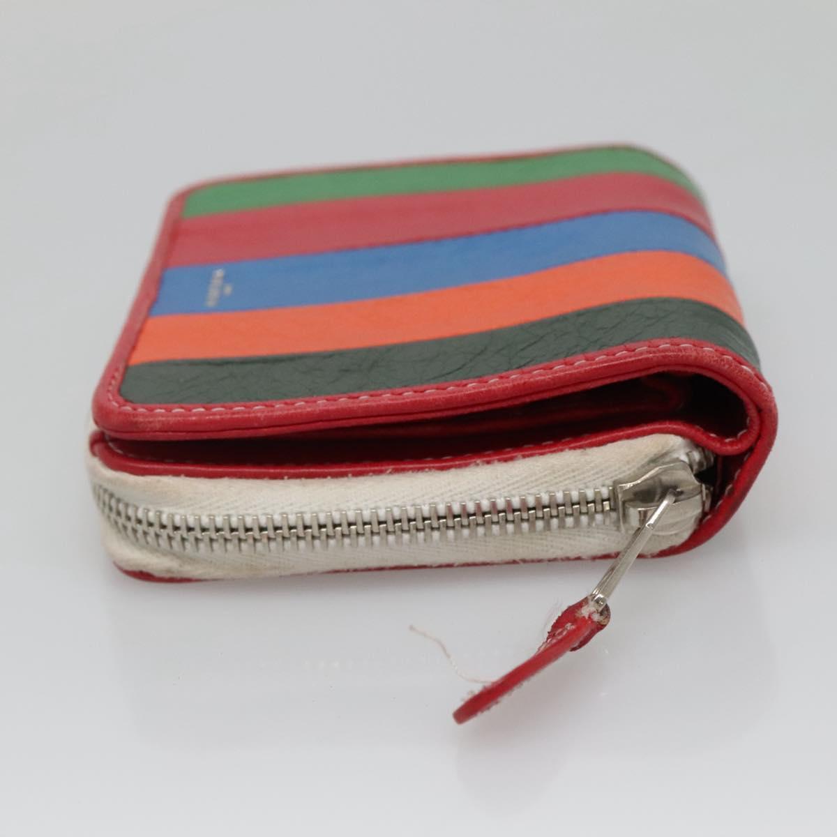 BALENCIAGA Bifold Wallet Leather Multicolor Red Silver